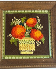 Vintage Framed Embroidery Crewel Wall Hanging Orange Yellow Green Flowers Retro