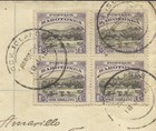 Cook Islands Sg 75 block Of 4  Rarotonga 18 ja 22 Registered label  To Usa