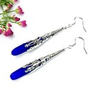 Long Sea Glass Teardrop Earrings Cobalt Blue With Sterling Silver Ear Wires