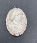 Diana Huntress Goddess Artemis Pink Carved Shell Cameo Silver Tone Frame Pendant