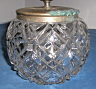 Vintage Cut Glass Diamond Pattern Powder Trinket Dresser Jar With Metal Lid