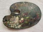 Late 19th Early 20th C  Antique Artist Palette And Early Brush  All Original