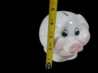 Ceramic White Pink Blue Eyes Piggy Bank Smiling Pig Piglet Farmhouse Kitchen 4 