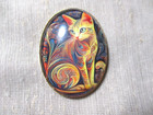 Xl Glass Picture Button  -- Beautiful Colorful Green-eyed Cat Watching Something