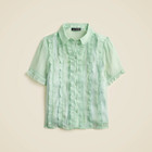 New J crew Sheer Ruffle-trim Button-up Top In Green Blue Mixy  128 Ck049
