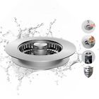3 In 1 Kitchen Sink Drain Strainer Stopper Combo Pop Up Basket Stainless Steel
