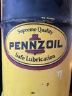 Vtg Pennzoil Gas Oil Drum Barrel Trash Can Garage Shop Rat Rod Industrial Sign