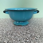 Vintage Graniteware Enamelware Metal Colander Strainers Kitchen Decor Turquoise