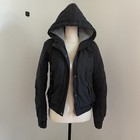 American Eagle Outfitters Black Bomber Jacket Size Xs Quilted Hooded Coat Y2k