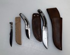  3  Vintage Hand Forged Horseshoe  Nail Knife And Leather Sheath Lot 3-7   