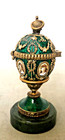 Vintage Sterling Silver With Green Guilloche Enamel Easter Egg W  Palace Inside 