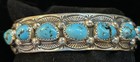 Navajo Handmade Sterling Silver   Kingman Turquoise Cuff By Artist Grace Silver