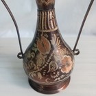 Vtg Copper Turkish Scroll Handled Handcrafted Etched Floral Brown 6  Vase 