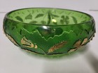 Mint Antique Vintage Us Glass Delaware Emerald Green Embossed Gold Leaf Bowl 