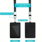1pc Pu Leather Vertical Badge Holder With Lanyard Id Card Holder For Men Women