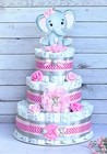 3 Tier Elephant Diaper Cake Baby Shower Girl
