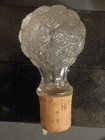 Clear Glass Bottle Stopper W  Cork  Floral Rose Etched  Vintage  Reusable