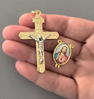 Italy Heavy Gold Rosary Crucifix   Immaculate Heart Mary Sacred Centerpiece 2pc