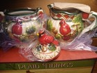 Plaid Tidings Cracker Barrrel Creamer   Sugar Cardinal Set New In Box