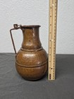 Antique Hand Hammered Copper Pitcher Jug Riveted Handle Ring Topped Primitive Fo