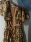 Floral Ruffle Tea Dress Bohemian Brown Beige Green Daywear