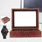 10-slot Watch Box Glass Top Vintage Display Jewelry Storage Organizer Case Wood