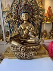 28   Old Tibetan Bronze 24k Gold Green Tara Guanyin Kwan-yin Bodhisattva Statue