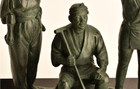 Japanese Vintage Country People Bronze Statue 1986 Showa Period