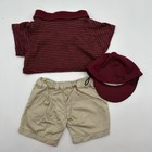 Build A Bear Vtg Maroon Striped Golf Polo Tan Shorts Hat Teddy Clothes Outfit
