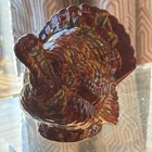 Vintage Mcm Thanksgiving Ceramic Turkey Figurine  Hand Painted Drip Glaze Fall