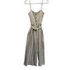 Love Tree Jumpsuit Romper Sz  L Beige Linen Striped Smocked Top Wide Leg Lagen
