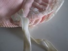 Vtg Baby enfant Girl s Bonnet Pink Corduroy W lace   Ribbon Tie