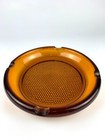 Vintage Mcm Large Round Amber Glass Cigar cigarette Heavy Ashtray  4 Slots 7 5 