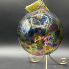 Vintage Hand Blown Kitras Art Glass Calico Ball Ornament New 4 5    Colorful
