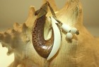 36mm Carved Composite Koa Wood Water Buffalo Bone Hawaiian Fish Hook Necklace