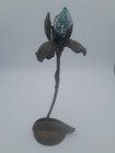 Vintage Solid Bronze Brass Sculpture Iris Flower Candle Holder 