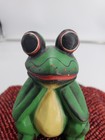 Vtg  Balsa  ochroma  Folk Art Wood Carved Wide Eyes Frog  Hand Painted Figurine