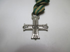 Antique Sterling British Military Cross Wwi Miniature Green White Ribbon