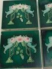 Tiles 4 Pcs Lot Green Rare Antique Vintage Art Deco Nouveau 1900s Decorative