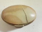Vintage Oval Pill Trinket Box Silver Tone Floral Cream Stone Style Lid Read