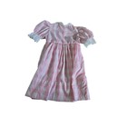 Vintage Girls Dress Pink White Gingham Plaid Button Front Lace Trim