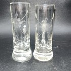 2 Vintage Shot Glass With Handle Etched Floral Design 4    Shooter Cordial