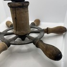 Antique Nautical Ship Wheel Mounted Helm     Cast Iron   Wood Handles     12   