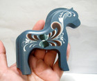 4 25  Vintage 90s Norway Hand Painted Rosemaling Blue Dala   Fjord Horse Way Nor