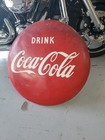 C 1950s Original Vintage Drink Coca Cola Sign Metal Button 24 Inch Coke Soda 