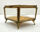 Antique Large French Deco Brass Beveled Glass Jewelry Casket Box Well Preserved 