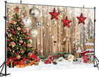 7x5ft Wood Wall Photography Backdrop Wood Floor Backdrop Winter Snow Xmas Tree G
