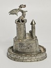 Pewter Castle Incense Burner By Les Hunter Dragon Atop Castle 2 Piece Unique