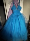 Mori Lee Prom Dress Size 7 8 Teal Ball Gown Tulle Rhinestone Formal Dress