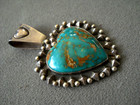 Southwestern Teal Blue-green Turquoise Heart Sterling Silver Pendant W Raindrops